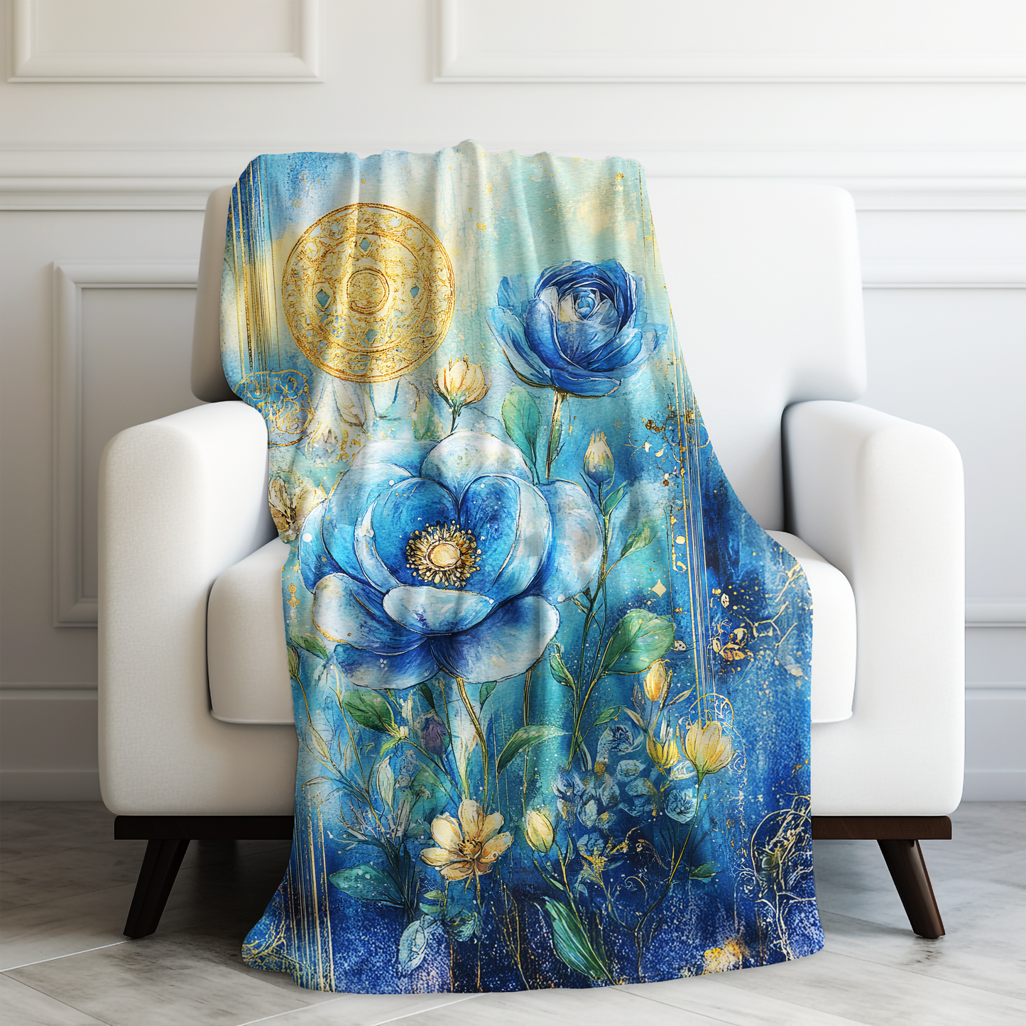 Celestial Blossoms in A Symphony in Blue Velveteen Plush Blanket 3 Sizes