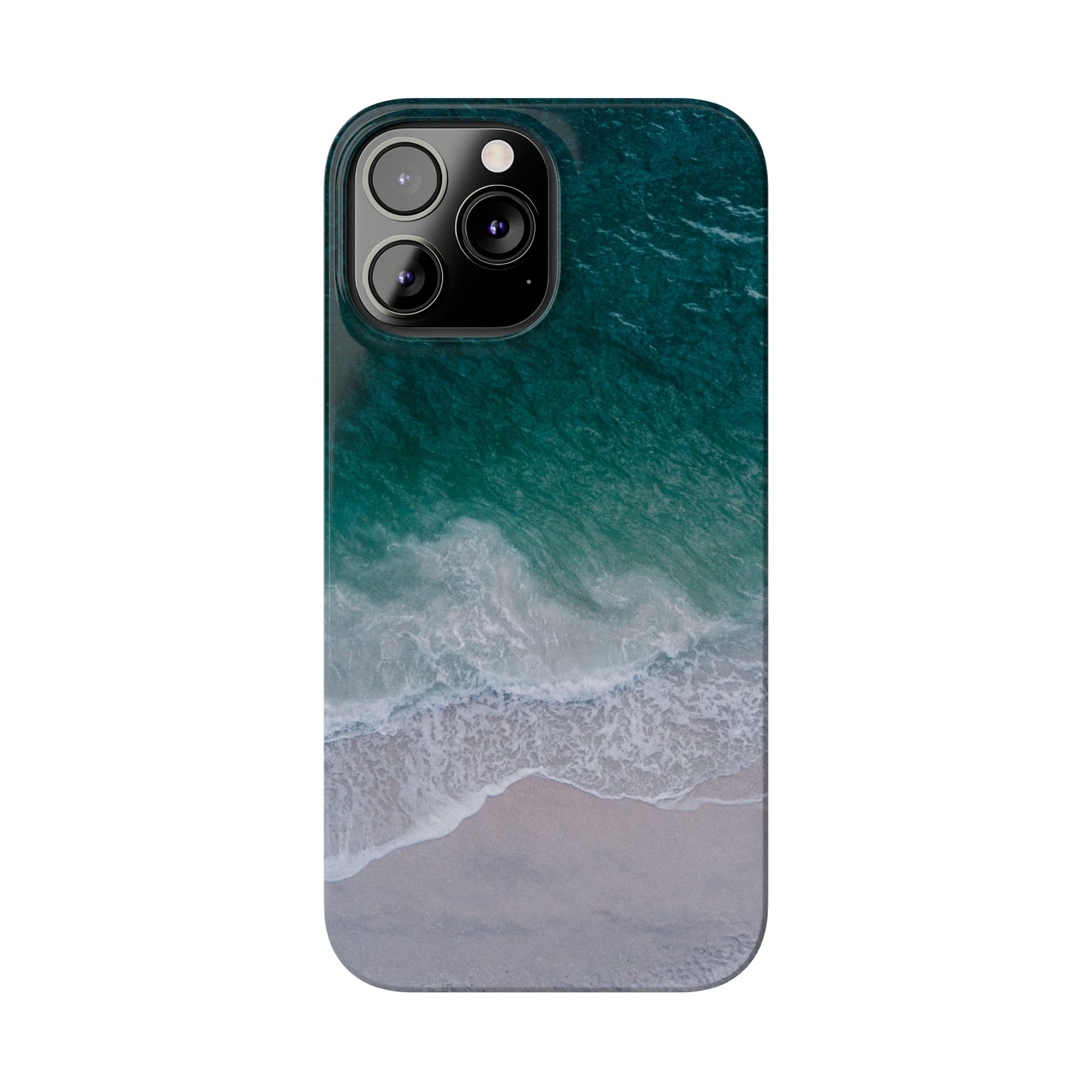 Ocean's Embrace: Deep Green Waters with White Waves Crashing onto the Beach Design Iphone 15-12 Slim Phone Case