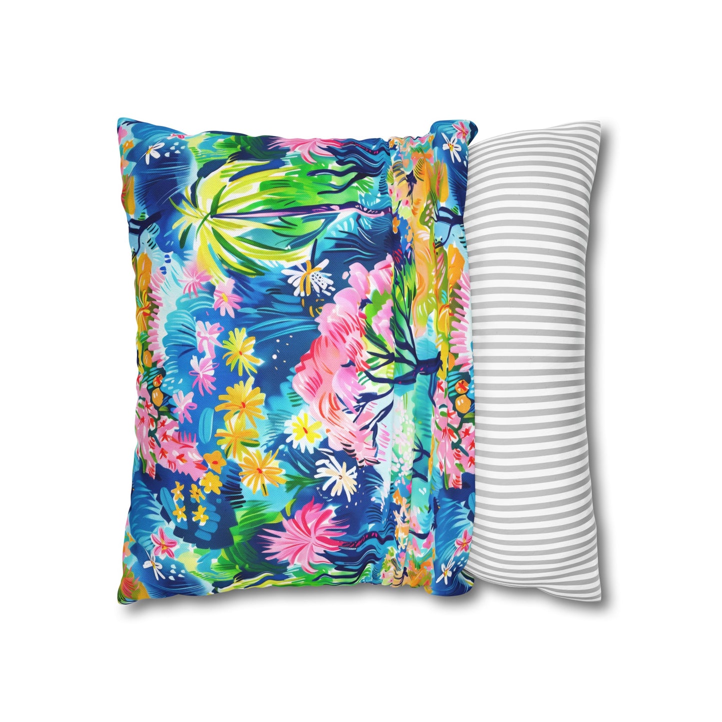 Kaleidoscope Canopy: Tropical Palm Symphony Spun Polyester Square Pillowcase 4 Sizes