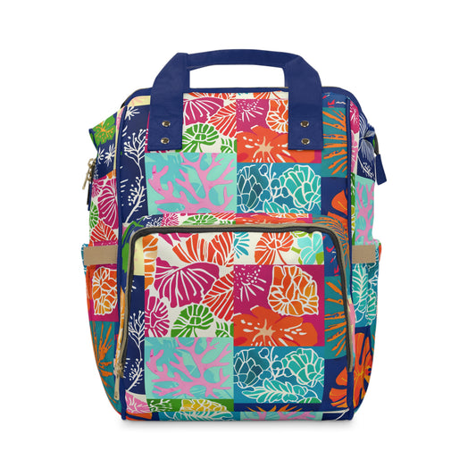 Vibrant Mosaic of Tropical Unique Shapes and Hues, from Vivid Oranges to Deep Blue Leaves and Flowers Multifunctional Diaper Backpack