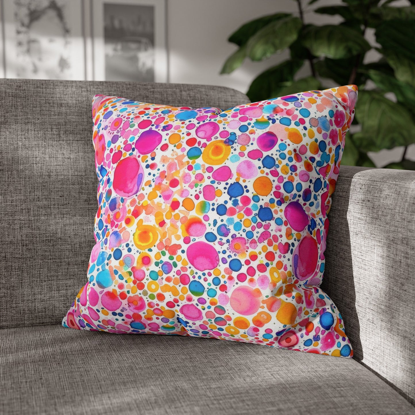 Prismatic Splatter: Rainbow Watercolor Explosion Spun Polyester Square Pillowcase 4 Sizes