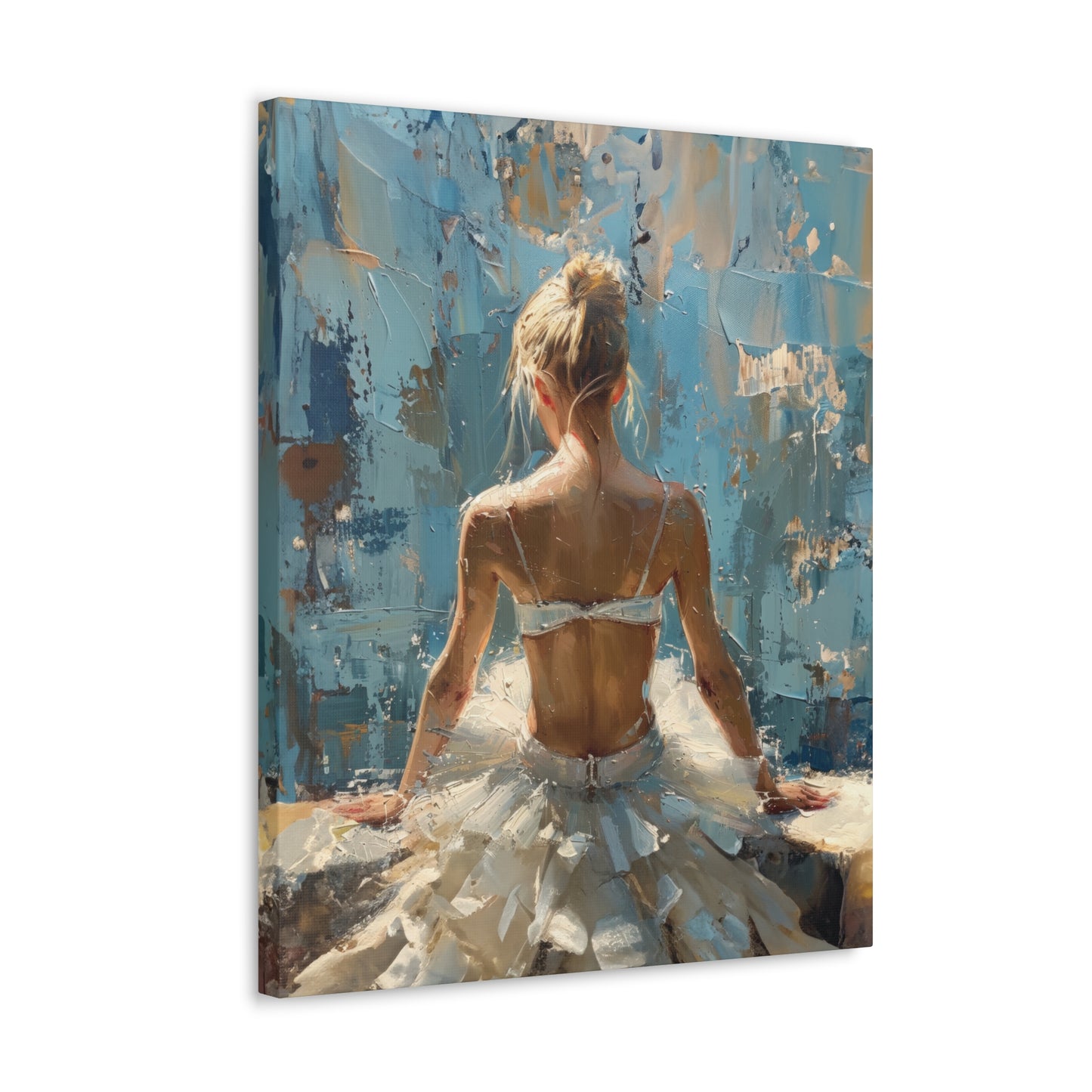 Sunlit Serenity Ballerina in White Dress, Bathed in Sunlight and Blue Skies with Back Turned Print on Canvas Gallery - 13 Sizes