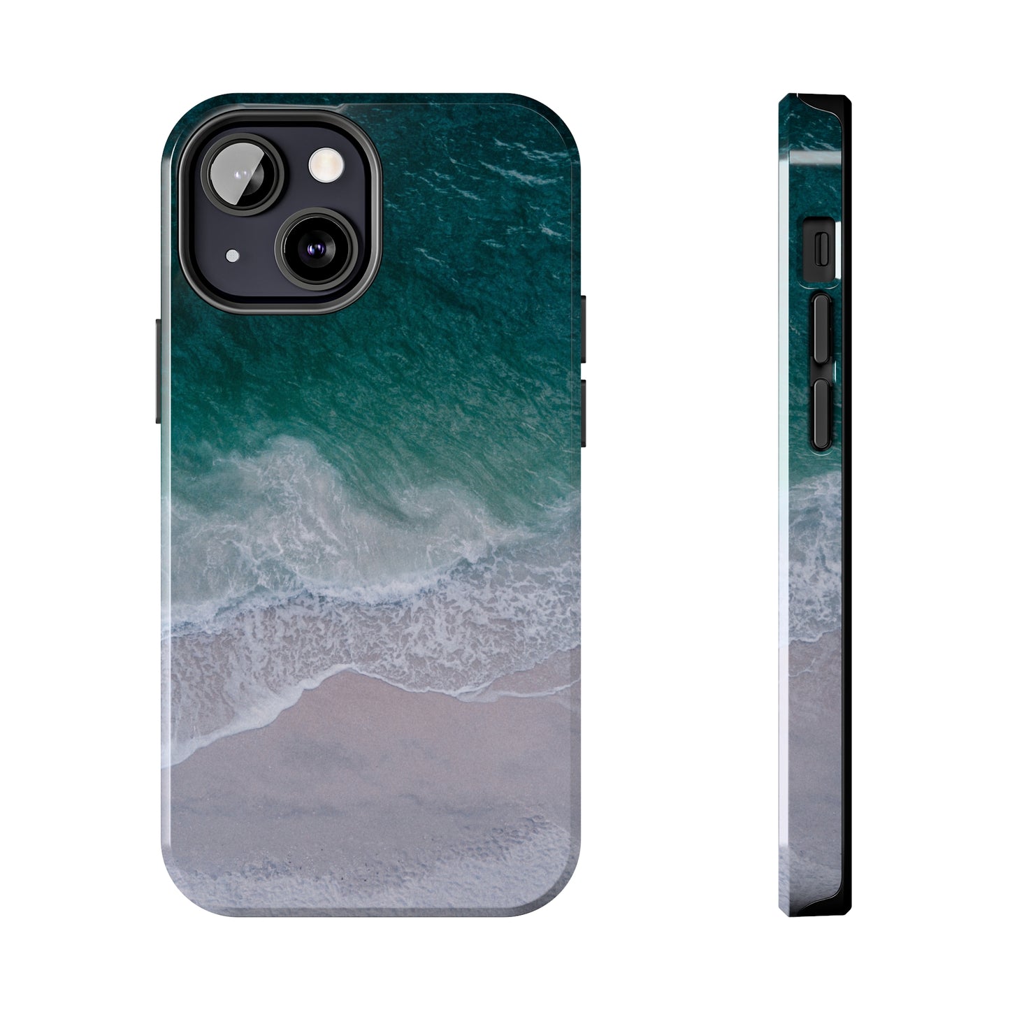 Ocean's Embrace: Deep Green Waters with White Waves Crashing onto the Beach Design Iphone Tough Phone Case