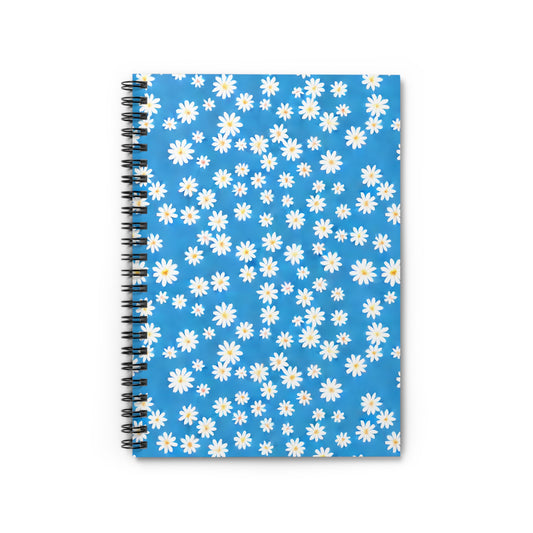 Skys Whisper: Tiny White Daisies on a Serene Blue Spiral Ruled Line Notebook