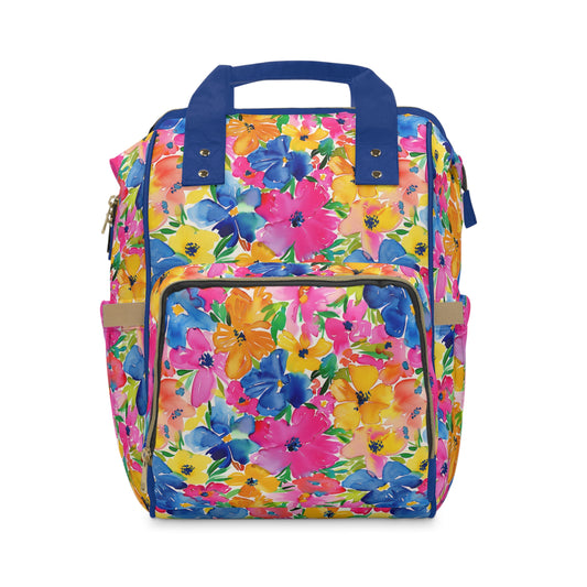 Springtime Kaleidoscope: Multi-color Watercolor Blossoms in Bloom Multifunctional Diaper Backpack