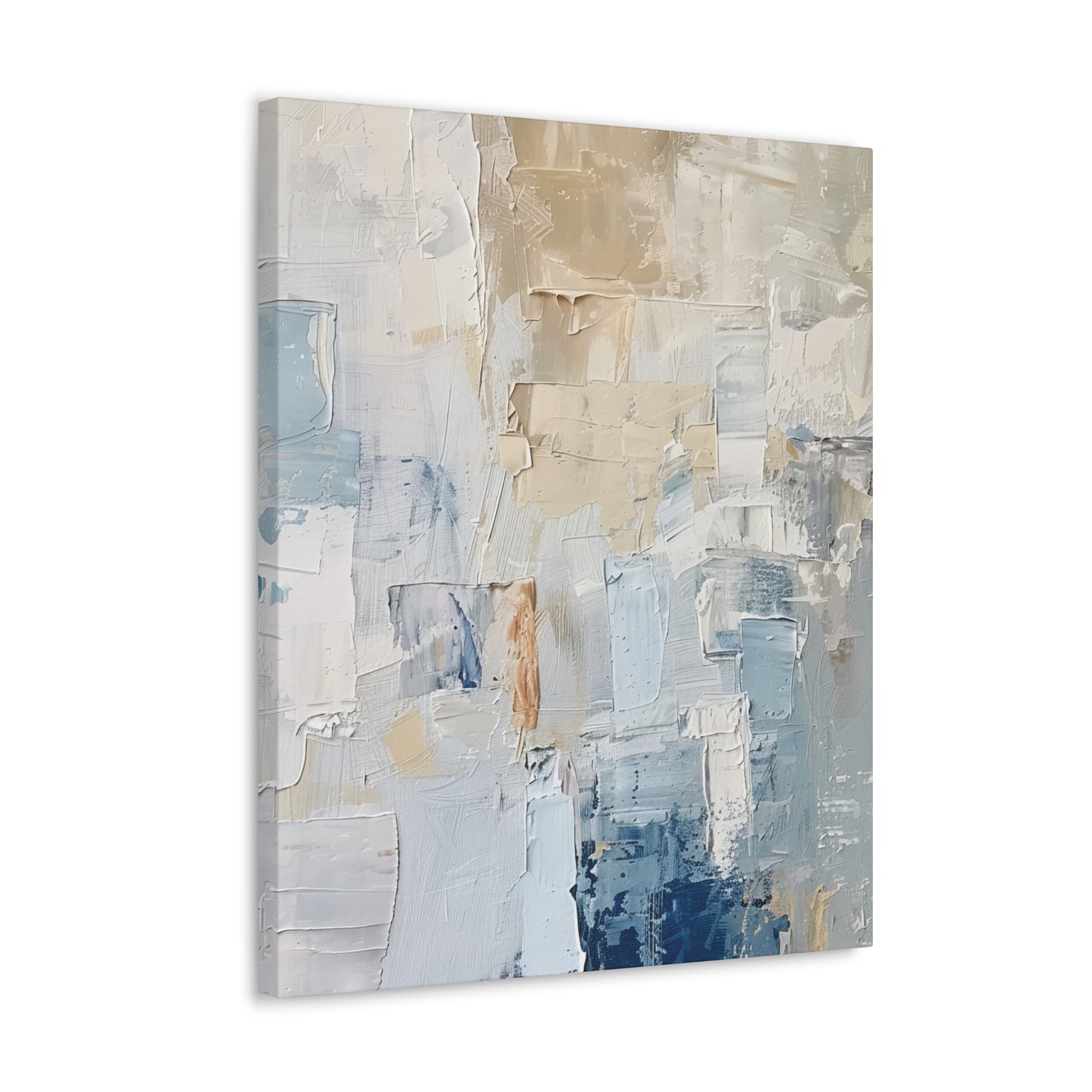 Bold Contrasts Abstract Tan, Grey and Blue Color Blocking with Heavy Strokes Print on Canvas Gallery - 13 Sizes