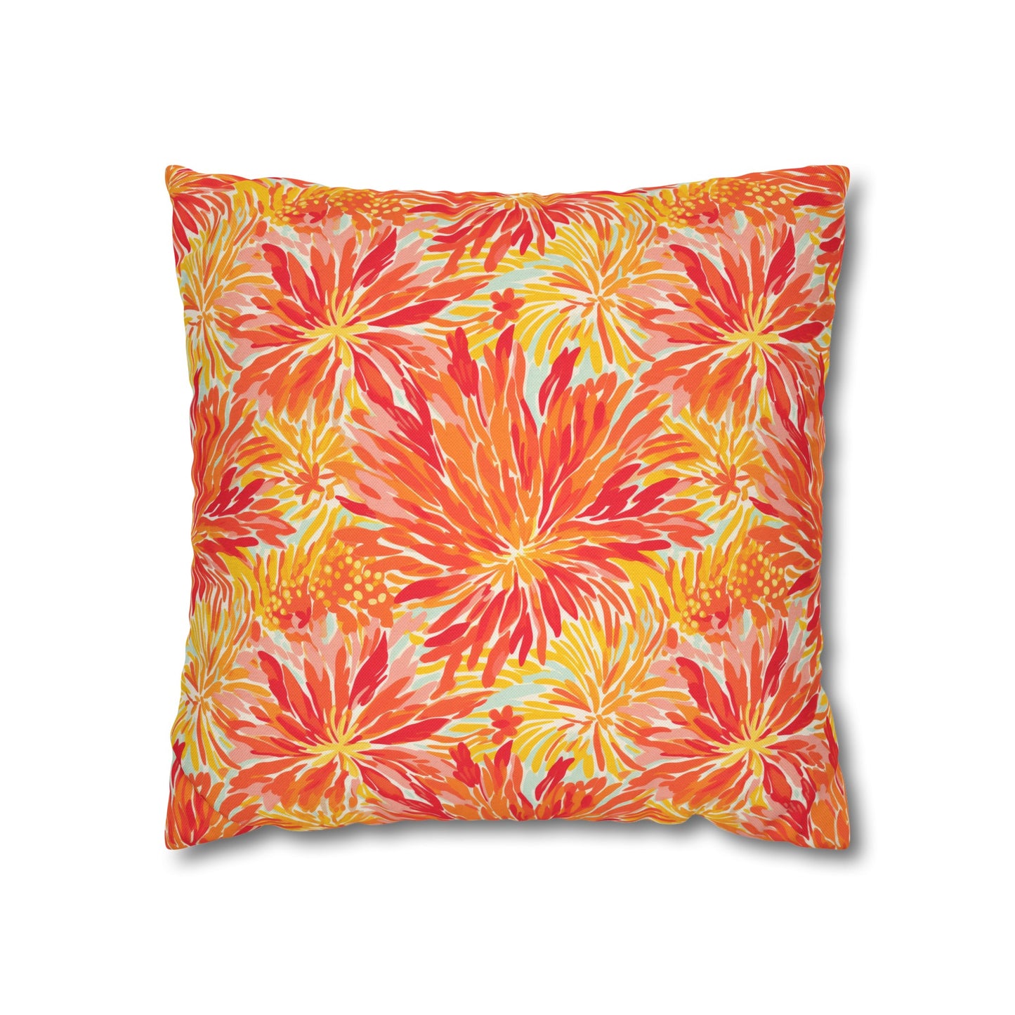 Golden Citrus Blooms: Vibrant Orange and Yellow Watercolor Flowers Spun Polyester Square Pillowcase 4 Sizes