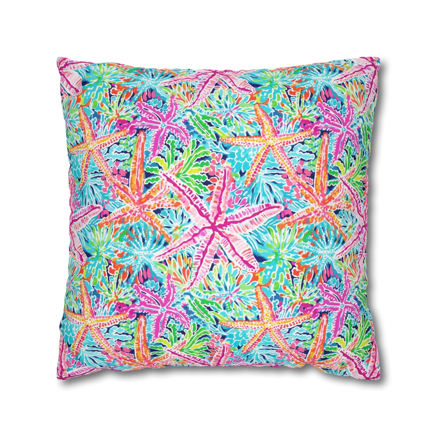 Oceanic Opulence: Vibrant Watercolor Starfish in a Sea of Color Spun Polyester Square Pillowcase 4 Sizes