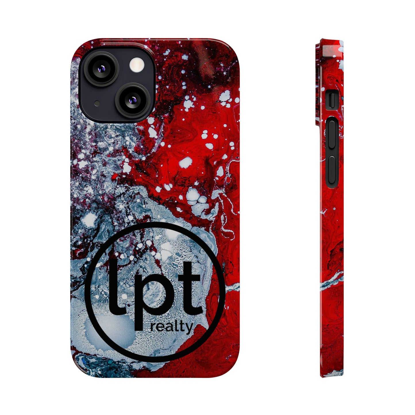 LPT Realty Logo -  Red, Black and White Alcohol Ink Design Iphone 15-12 Slim Phone Case