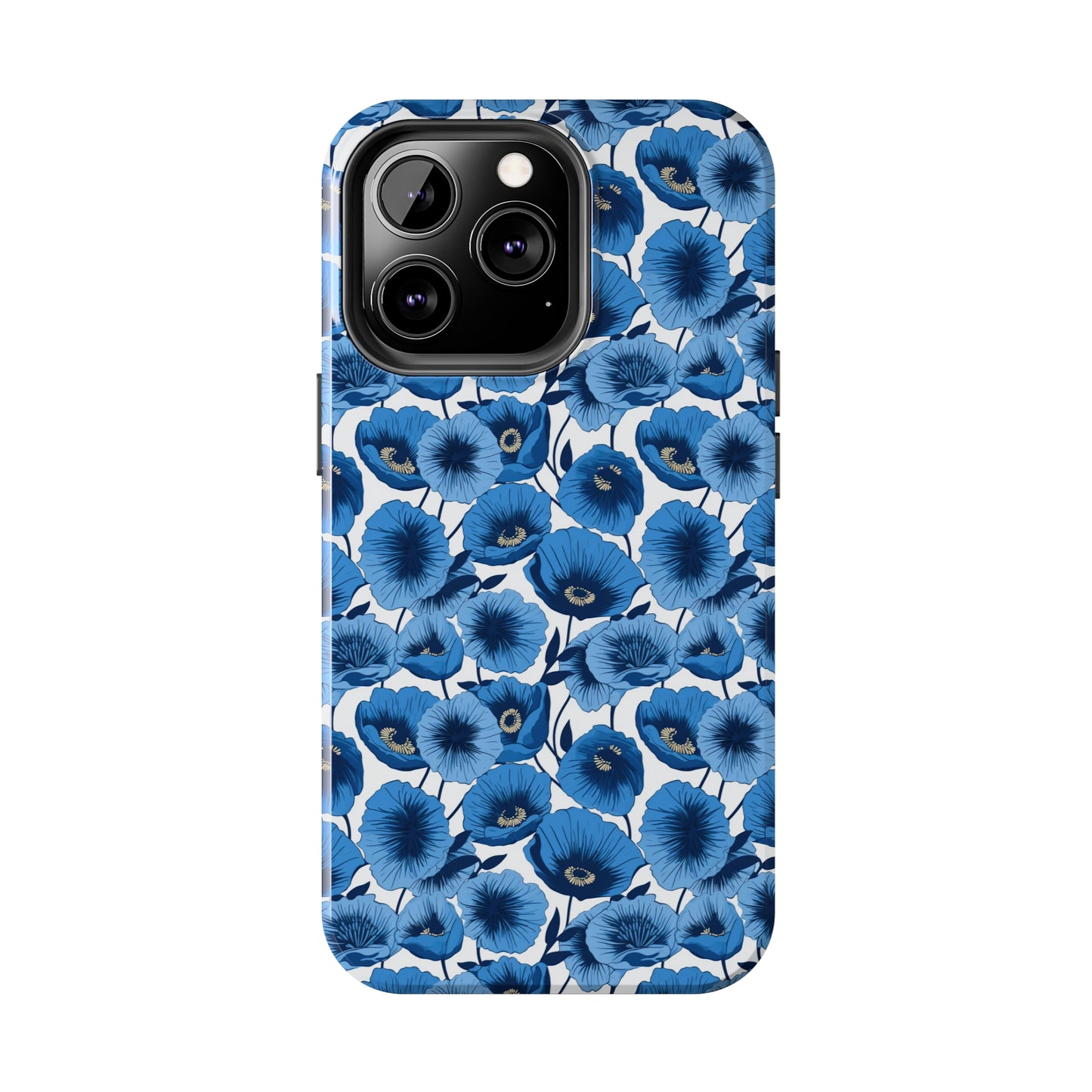 Vivid Blooms Bright Blue Poppies Design Iphone Tough Phone Case