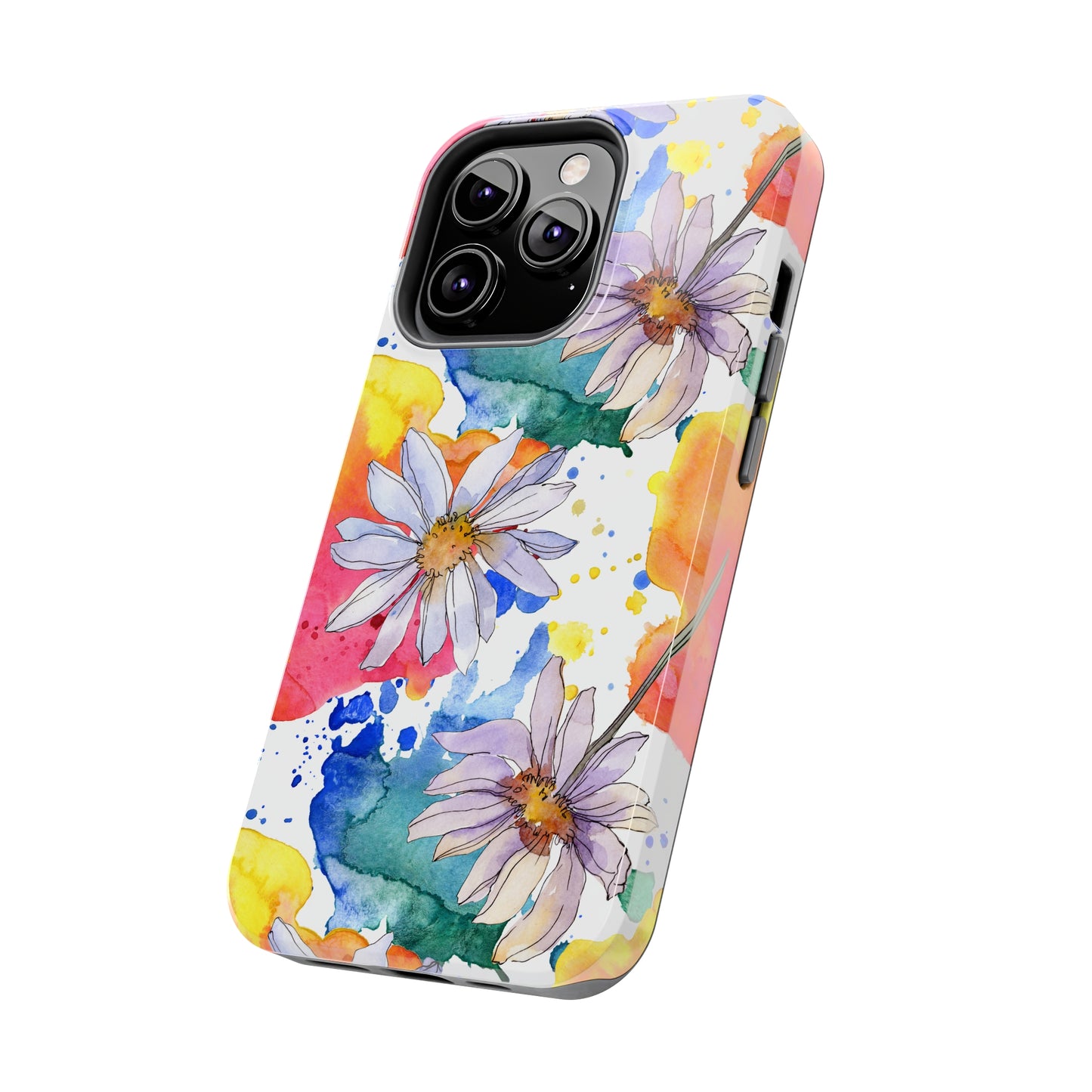 Large Colorful Watercolor Daisy Design Iphone Tough Phone Case