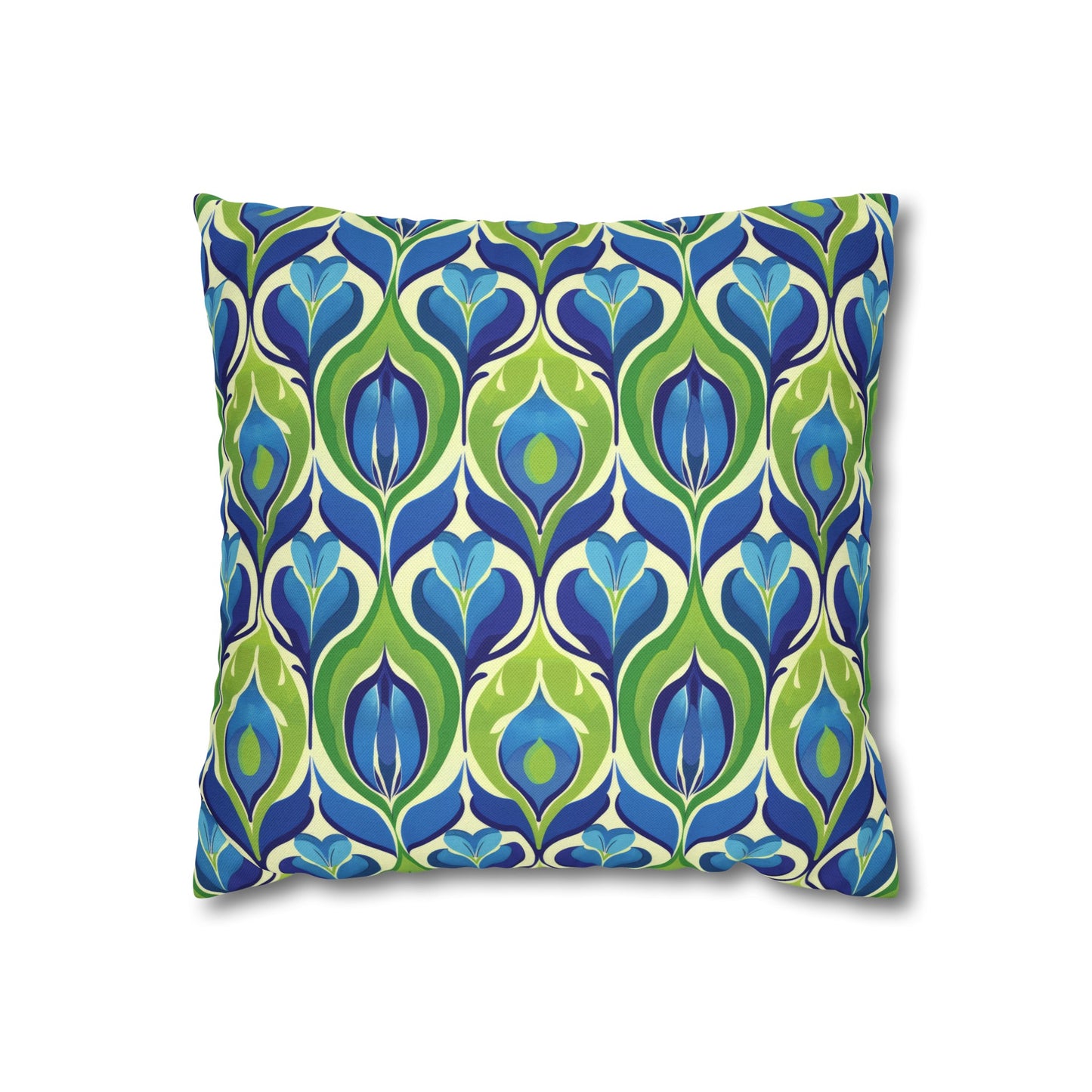 Retro Vibrant Peacock Blue and Green Floral Design Spun Polyester Square Pillowcase 4 Sizes