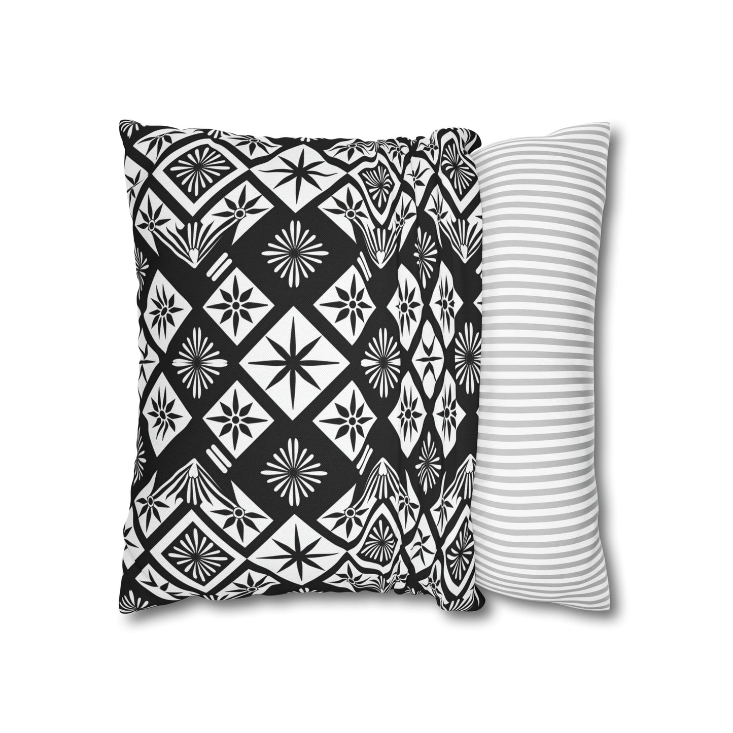 Monochrome Thai Dreamscape: Abstract Chevre Artistry Spun Polyester Square Pillowcase 4 Sizes