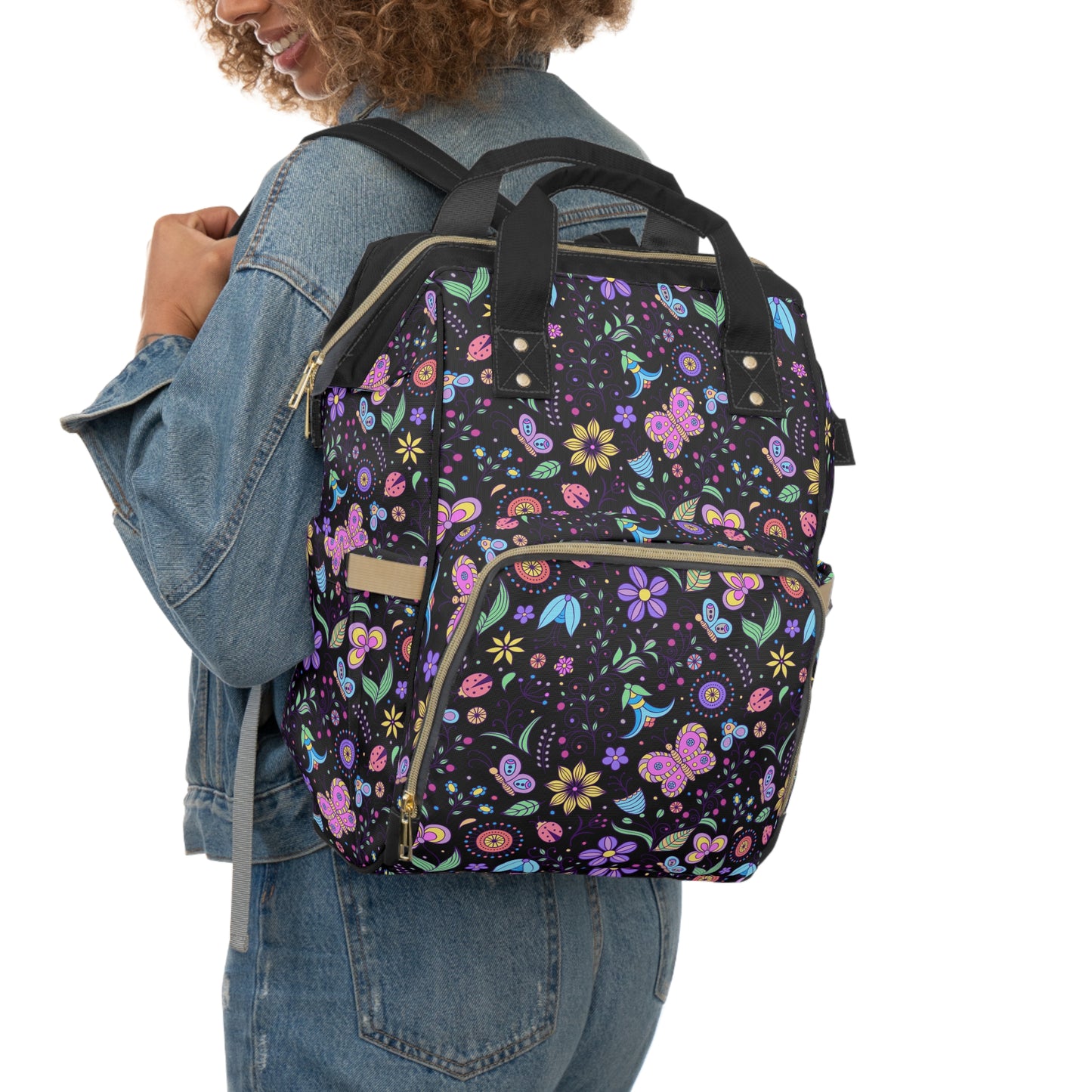 Youthful Whimsy: Kids' Hand-Drawn Butterflies and Flowers Multifunctional Diaper Backpack