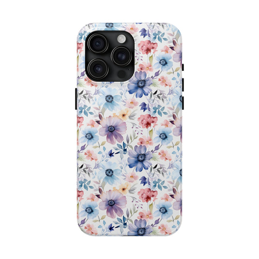 Pastel Pink Purple and Blue Watercolor Flowers Iphone Tough Phone Case