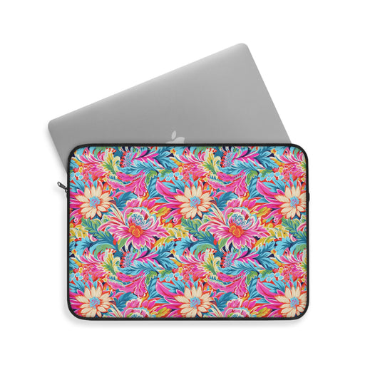 Coastal Summer Blooms: Bright Floral Watercolors in Coastal Hues Laptop or Ipad Protective Sleeve Three Sizes Available