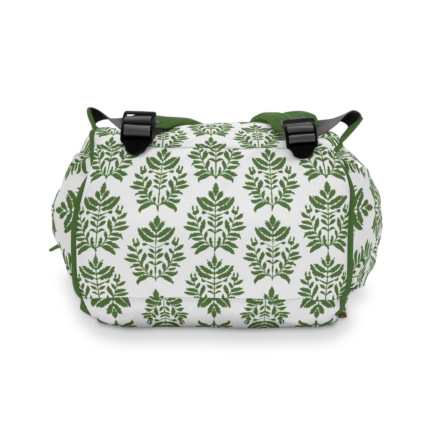 Verdant Harmony in Elegant Green Botanical Block Print Pattern Multifunctional Diaper Backpack