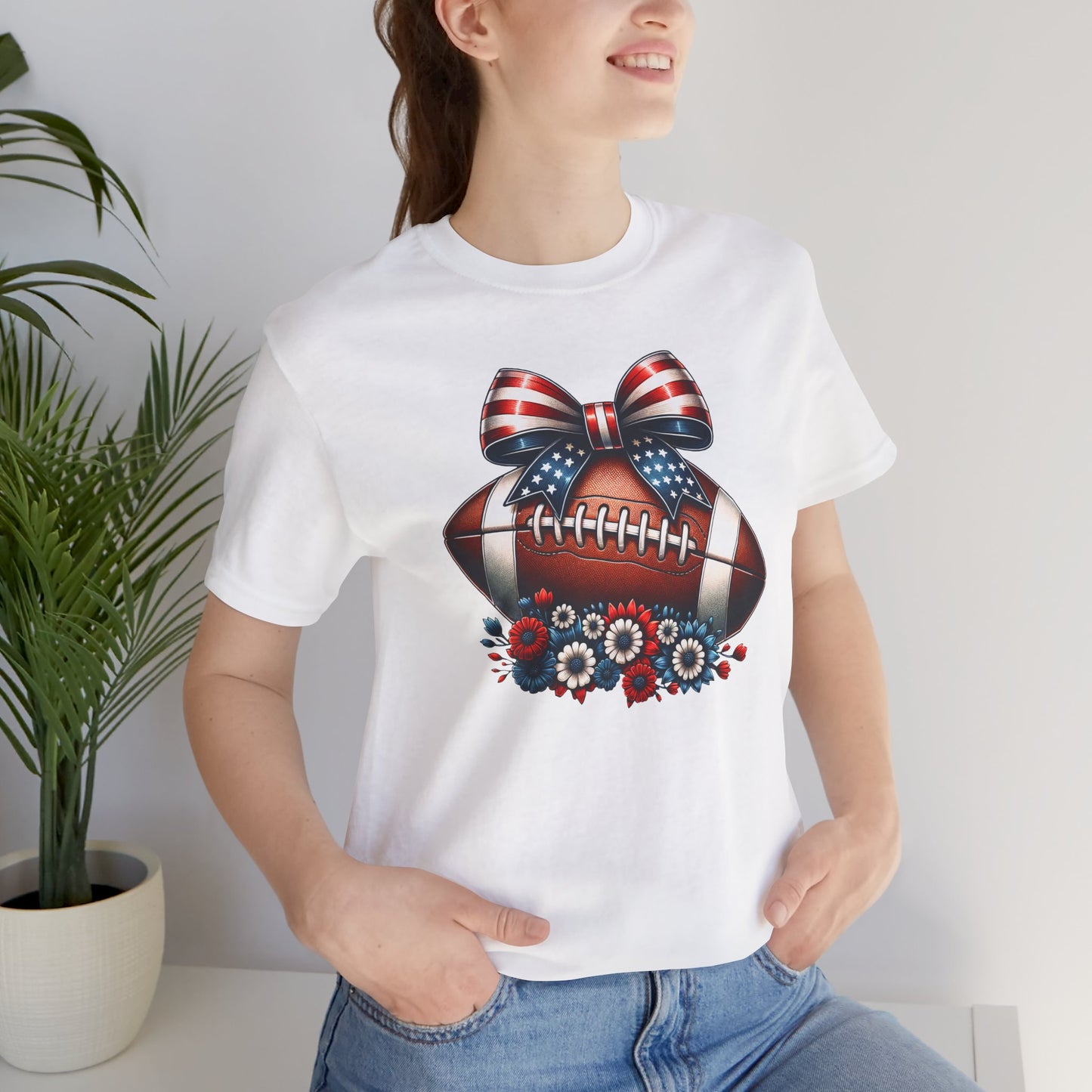 Coquette Bow Patriotic Floral Football Print Jersey Short Sleeve T-shirt