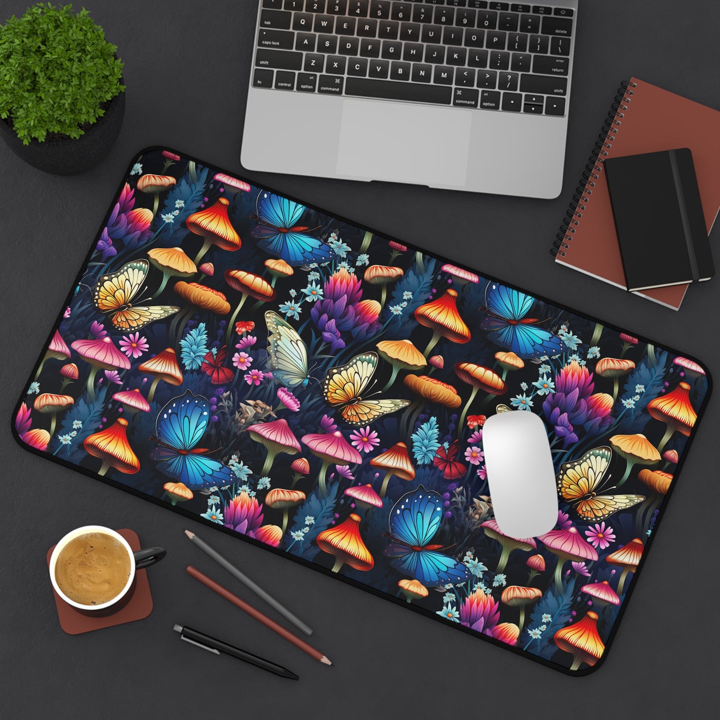 Mystical Butterflies and Mushroom Nighttime Garden - Desk Mat Extended Gaming Mouse Pad 3 Sizes