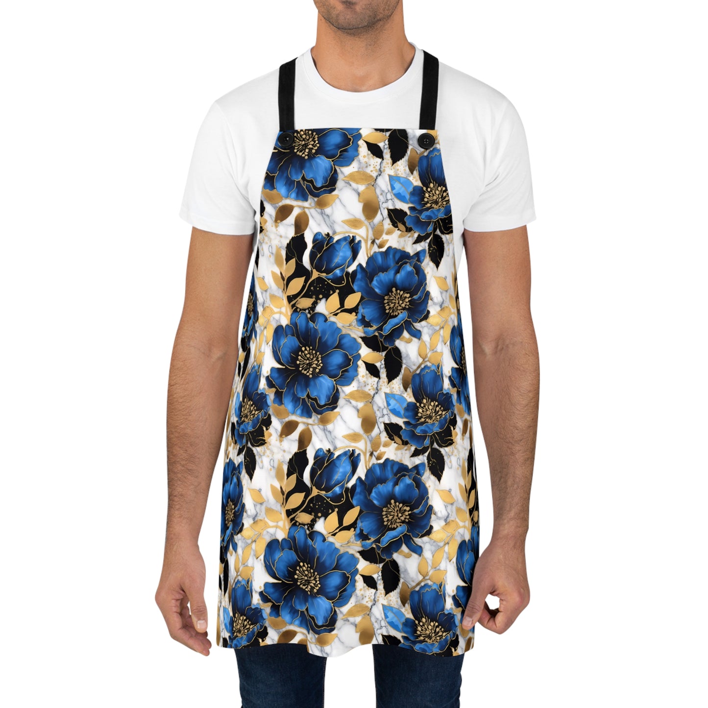 Grand Large and Elegant Flowers in Rich Navy and Gold Design - Kitchen Chef Apron