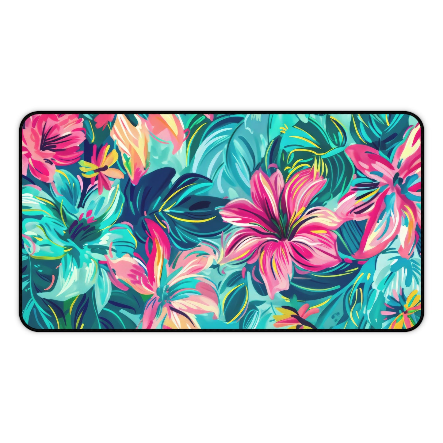 Tropical Garden Lush, Overlapping Flowers in a Dance of Vivid Pinks, Blues, and Yellows Extended Gaming Mouse Pad  Desk Mat  - 3 Sizes