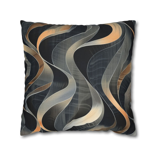 Artistic Fusion of Wavy Lines in a Palette of Silver, Gold, and Dark Hues Spun Polyester Square Pillowcase 4 Sizes