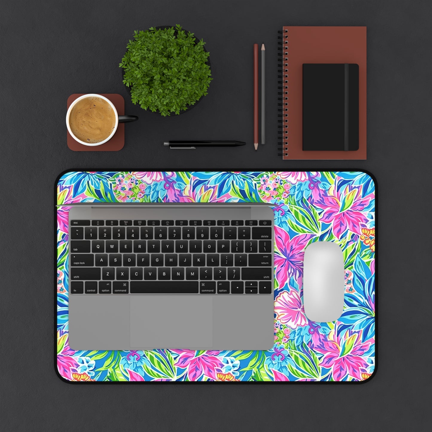 Summer Harmony: Pink and Blue Blooms with Lush Green Leaves  Desk Mat Extended Gaming Mouse Pad - 3 Sizes