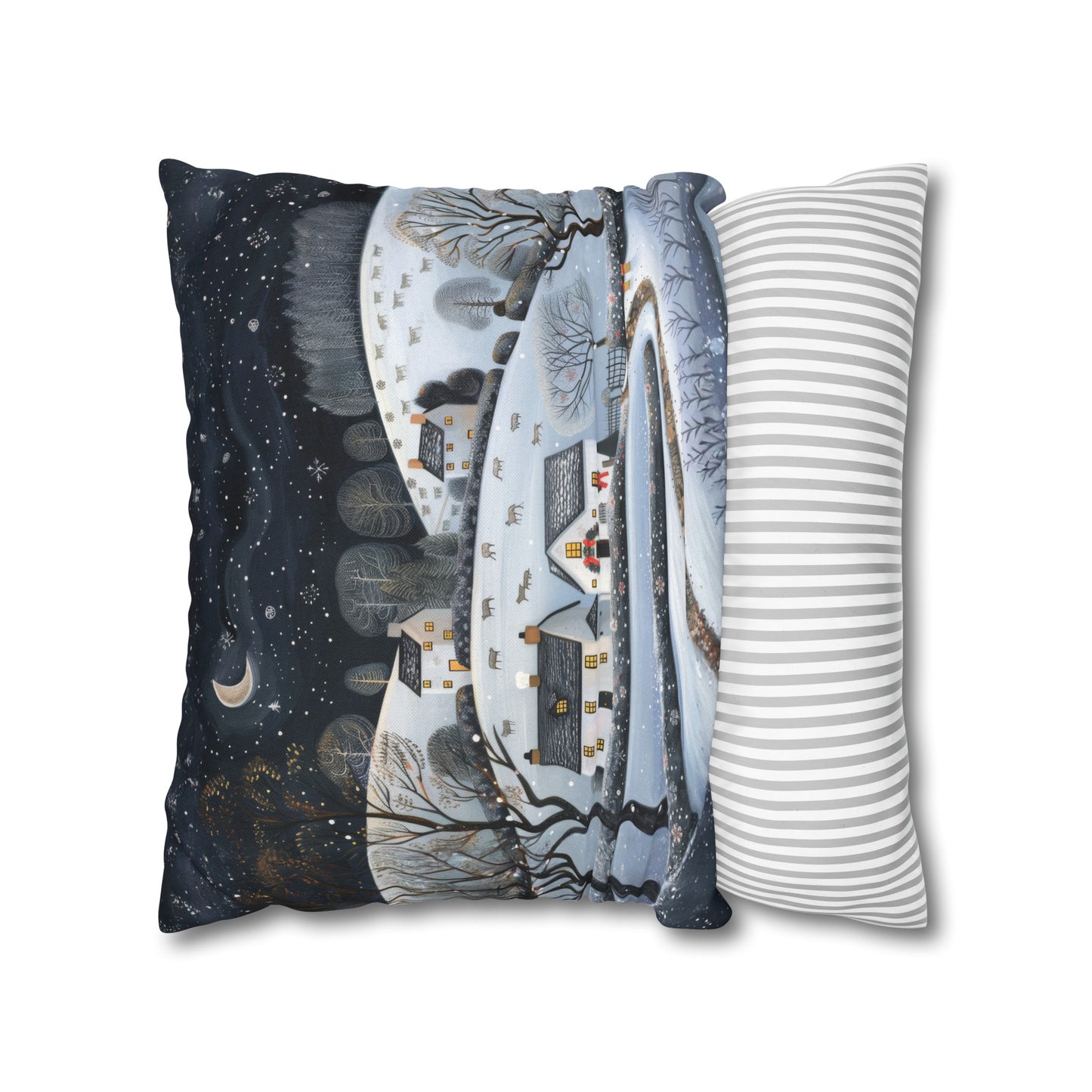 Starry Serenity: Rolling Hills on a Snowy Night, Stars Sparkling in the Sky Spun Polyester Square Pillowcase 4 Sizes