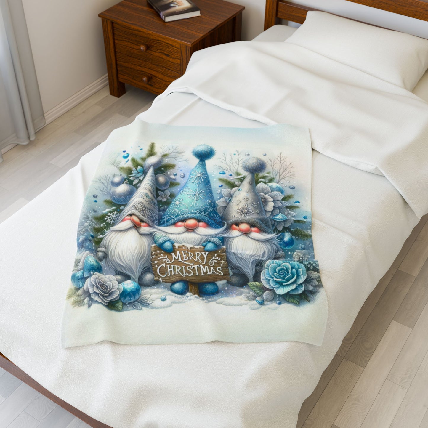 Gnomes Merry Christmas Velveteen Plush Blanket 3 Sizes