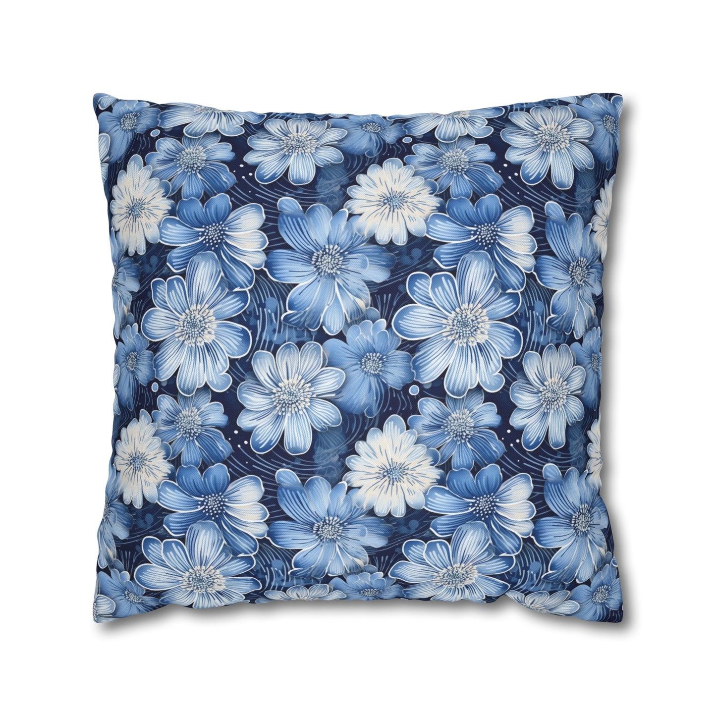 Watercolor Blossom in Blue and White Spun Polyester Square Pillowcase 4 Sizes