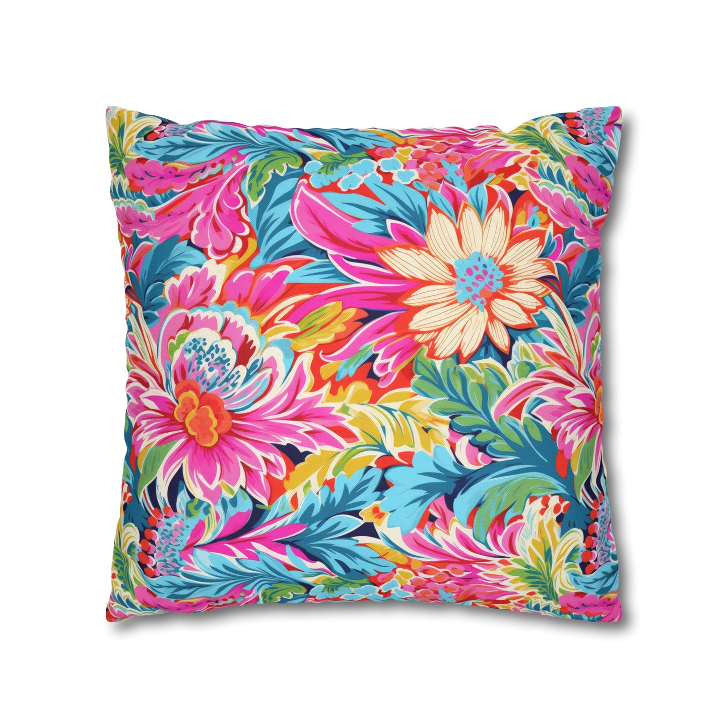 Coastal Summer Blooms: Bright Floral Watercolors in Coastal Hues Spun Polyester Square Pillowcase 4 Sizes