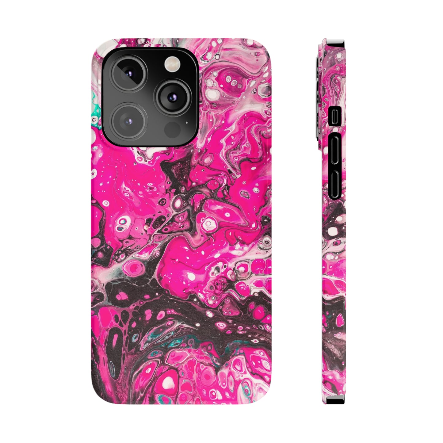 Pink, Black and White Alcohol Ink Design Iphone 15-12 Slim Phone Case