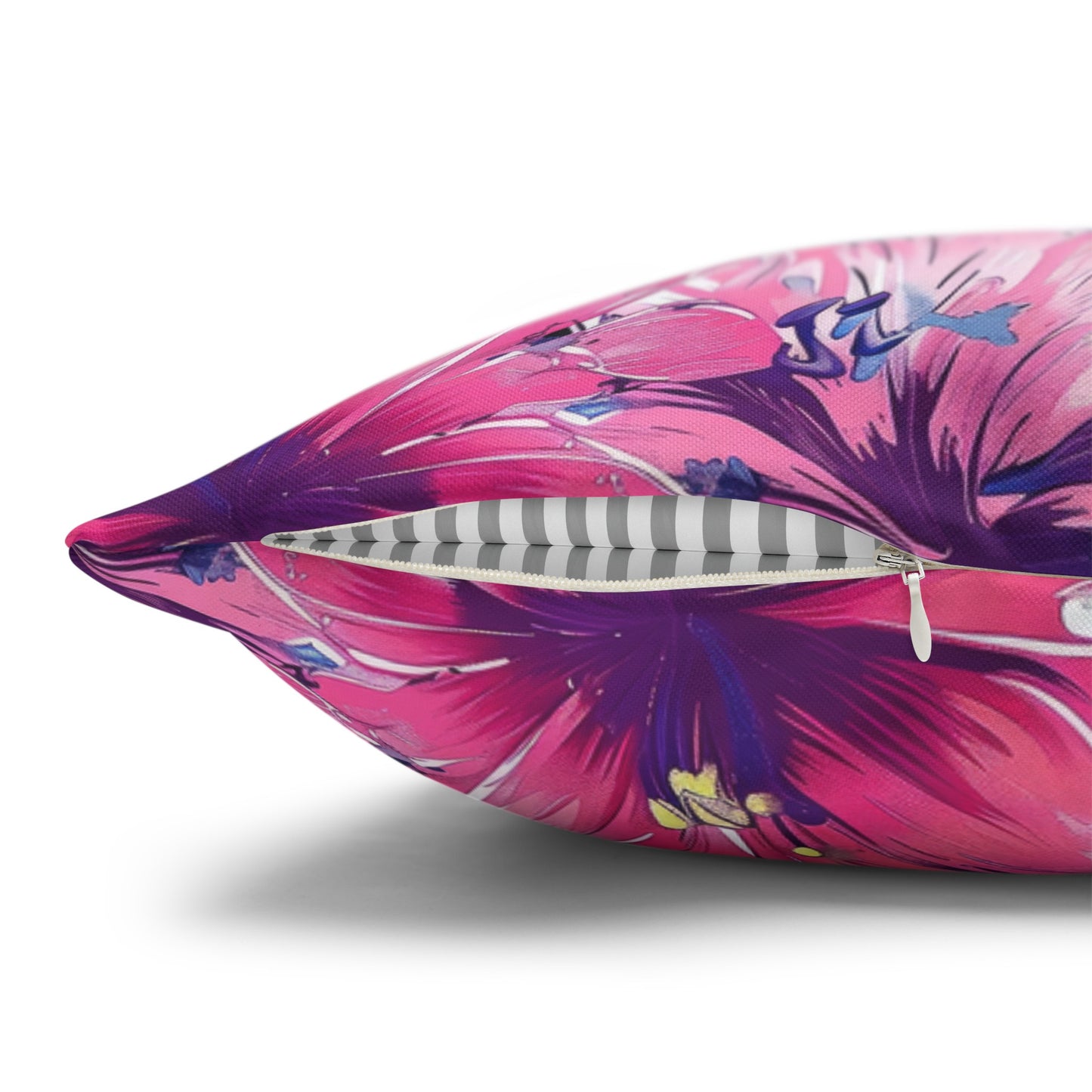 Blooming Bliss: Large Pink and Blue Blossoms in Full Bloom Spun Polyester Square Pillowcase 4 Sizes