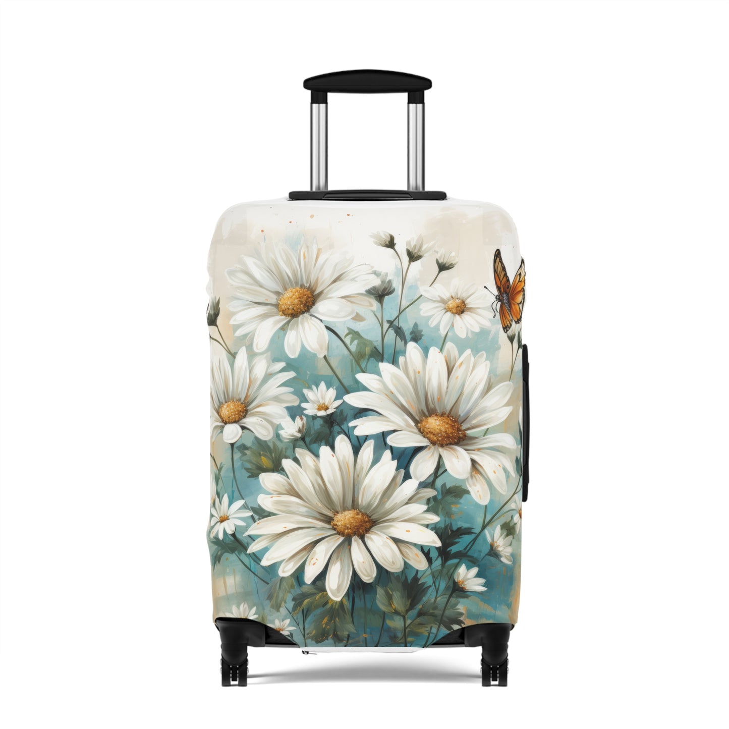 Rustic Farmhouse Teal and White Wild Daisies and Butterflies  - Luggage Protector and Cover 3 Sizes