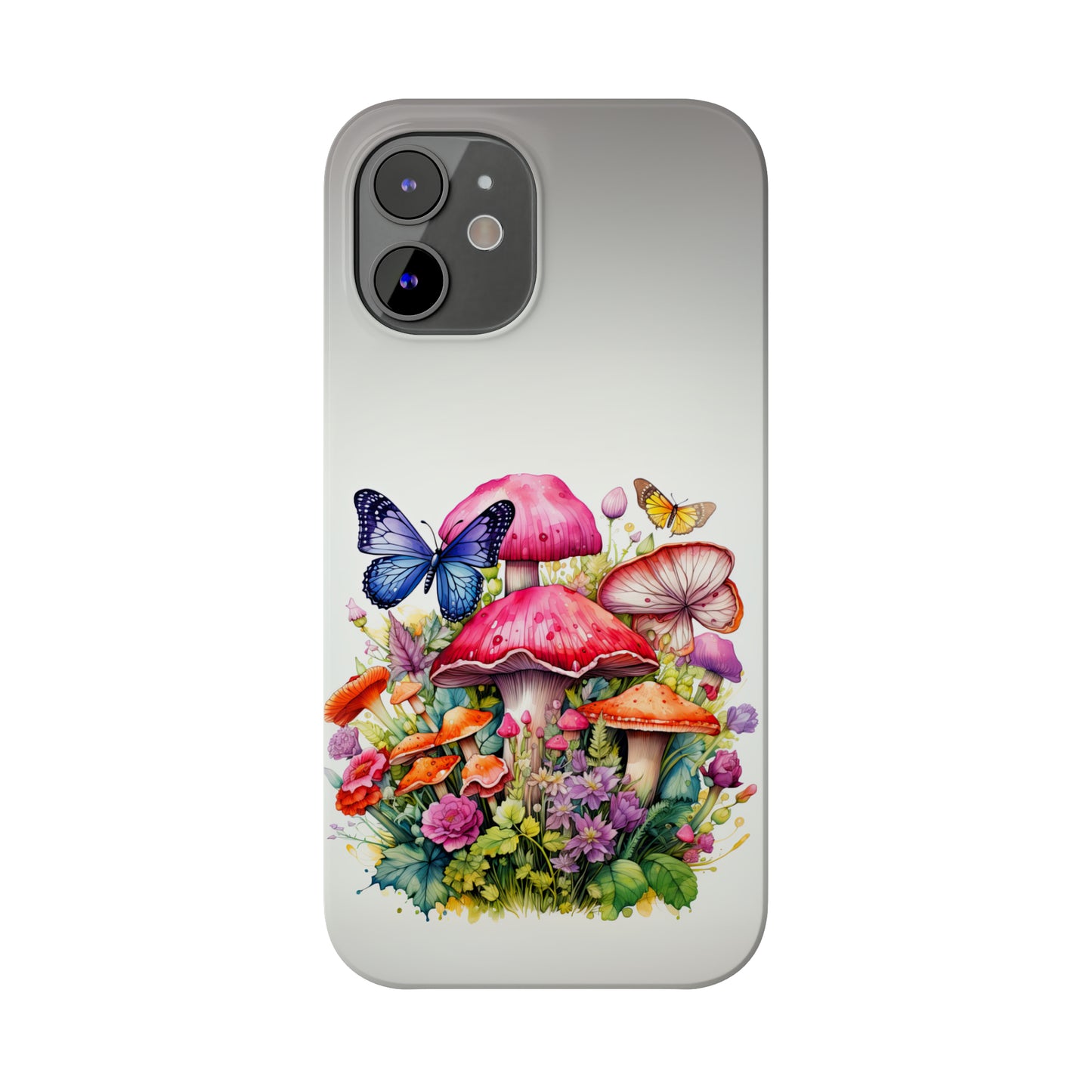 Magical Mushroom Oasis Where Flowers Bloom Amongst Butterflies Iphone 15-12 Slim Phone Case