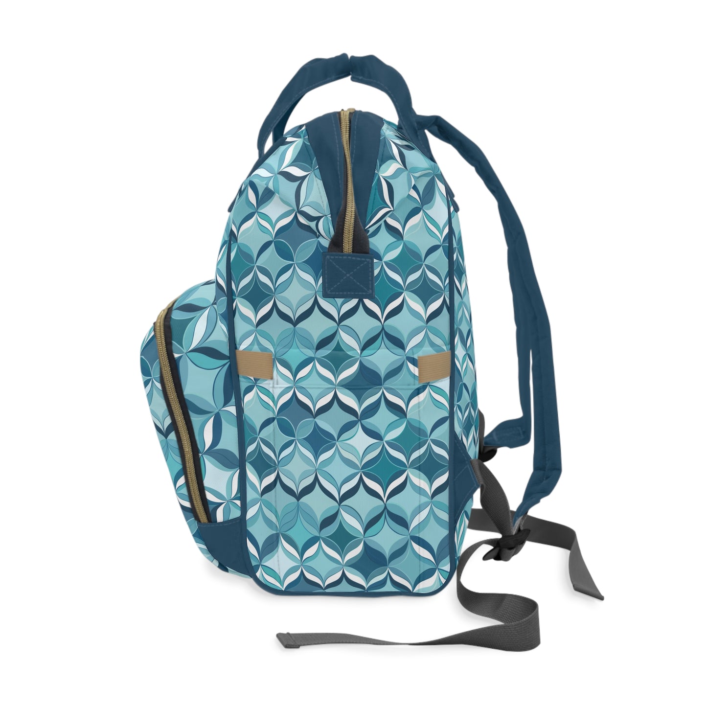 Modern Chic Aqua and Cream Geometric Pattern Multifunctional Diaper Backpack