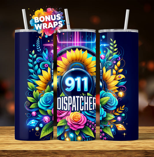 911 Dispatcher 20oz Skinny Tumbler Wrap, Police Dispatcher Seamless Sublimation, PNG Digital Download