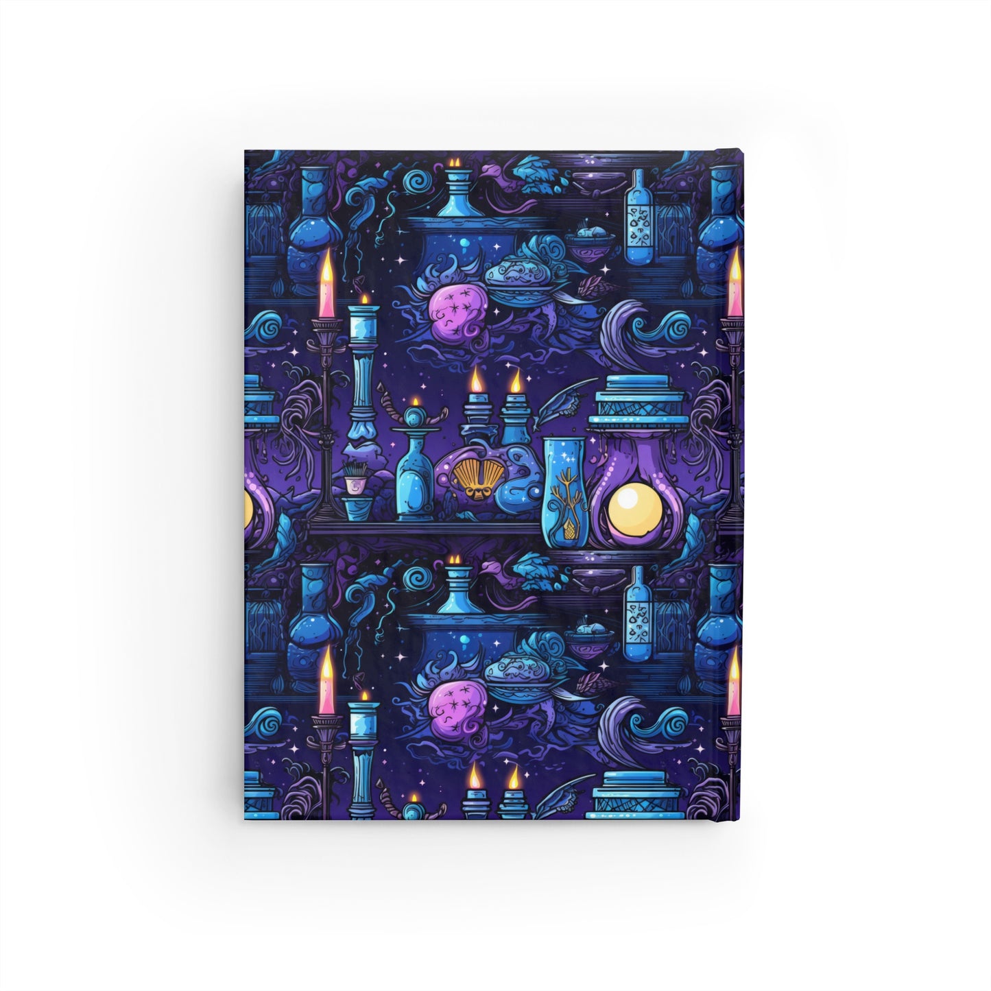 Mystical Brews and Enchantments: Purple and Blue Glowing Candles Set the Scene - Hardcover Ruled Line Journal 5" x 7"