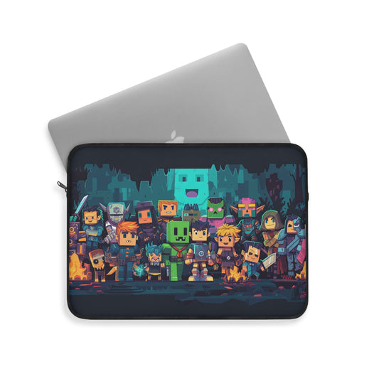 Minecraft Themed Characters at Campfire Party Laptop or Ipad Protective Sleeve 3 Sizes