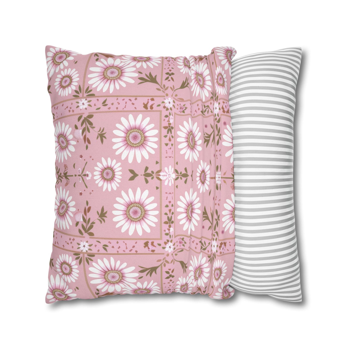 Charming Daisy Pink and White Floral Tile Pattern Spun Polyester Square Pillowcase 4 Sizes