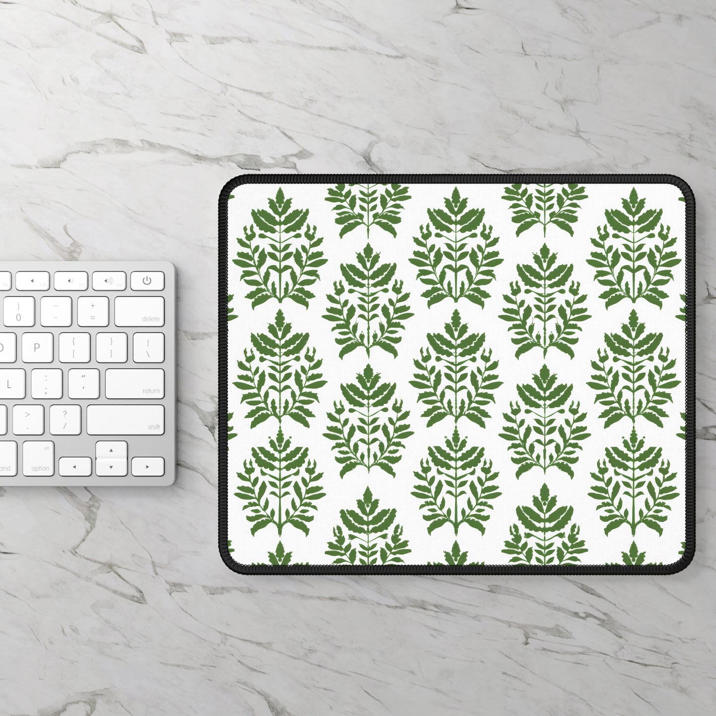 Verdant Harmony in Elegant Green Botanical Block Print Pattern Mouse Pad with Finished Edges