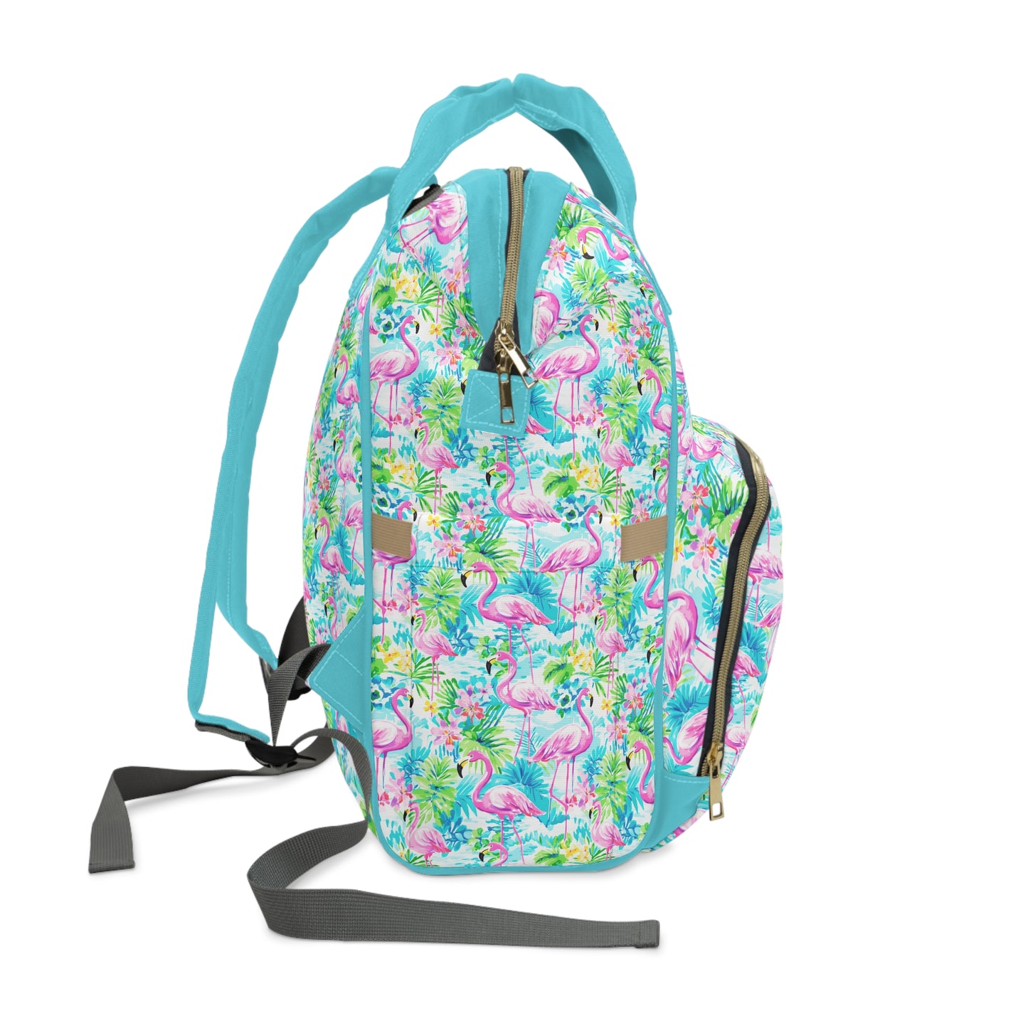 Tropical Flamingo Haven: Surrounded by Flowers and Palm Trees Multifunctional Diaper Backpack