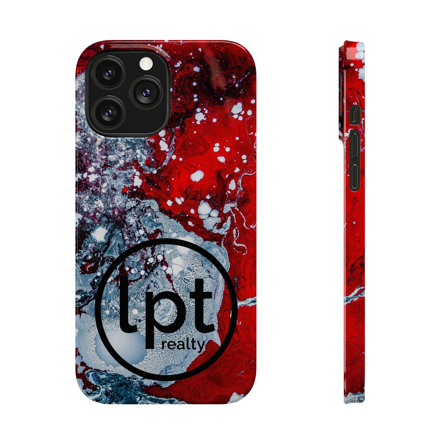 LPT Realty Logo -  Red, Black and White Alcohol Ink Design Iphone 15-12 Slim Phone Case