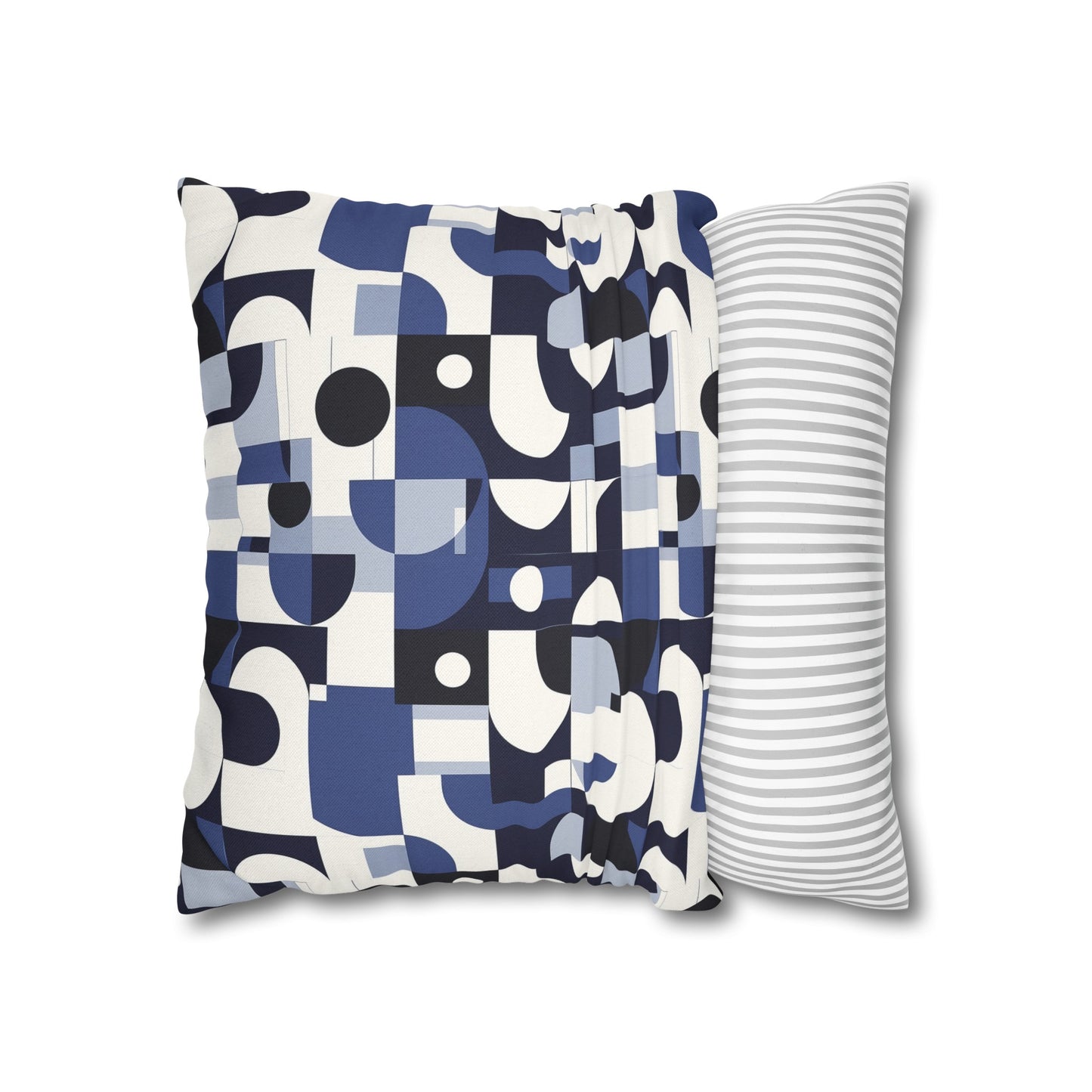 Navy Blue and White Mid-Century Modern Design Spun Polyester Square Pillowcase 4 Sizes