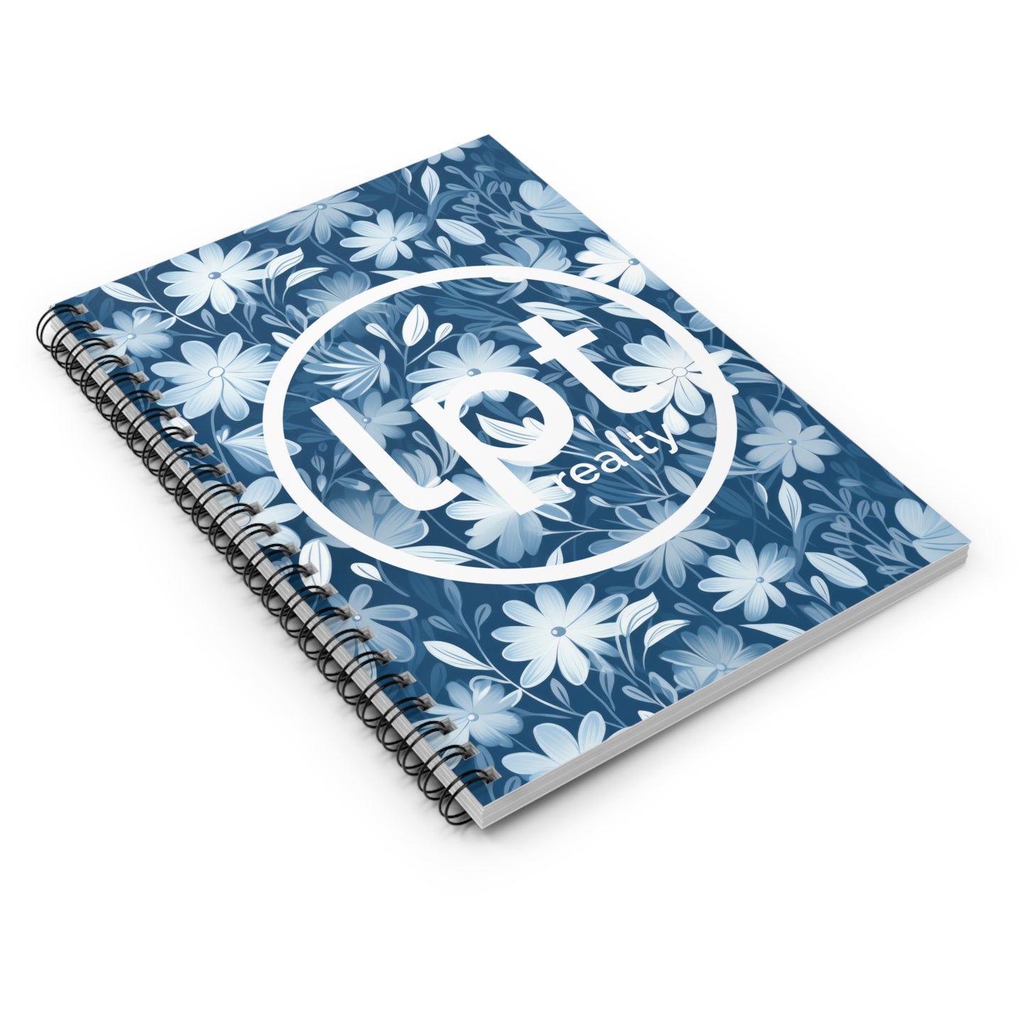 LPT Realty Logo on Blue Watercolor Floral Design  - Spiral Notebook Ruled Line 6"x8"