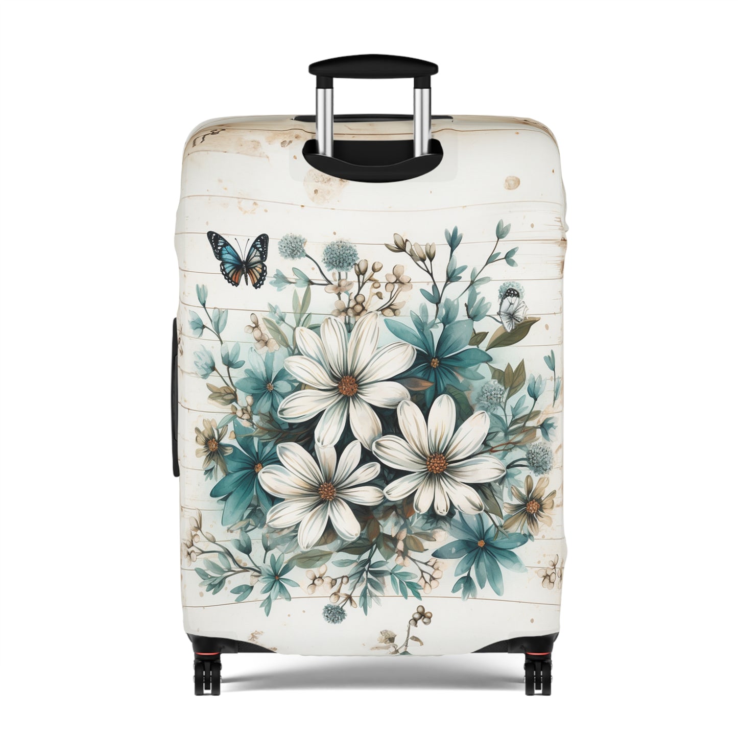 Rustic Charm Bouquet featuring Teal Accents White Wild Daisies with Butterflies  Luggage Protector and Cover 3 Sizes