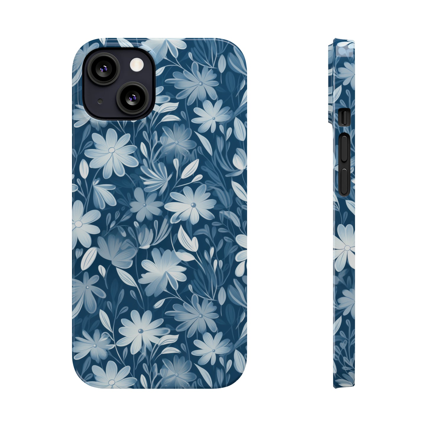 Gentle Elegance: Soft Muted Blue Flower Design Iphone 15-12 Slim Phone Case