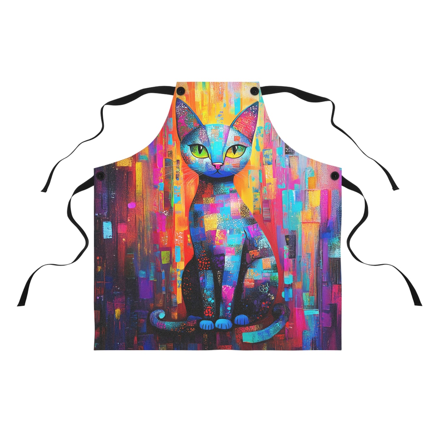 Vibrant Patchwork Abstract Cat Kitchen Chef Apron