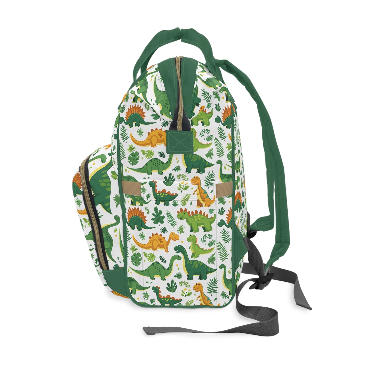 Jurassic Joy: Playful Dinosaurs in Lush Greens and Deep Golds Multifunctional Diaper Backpack