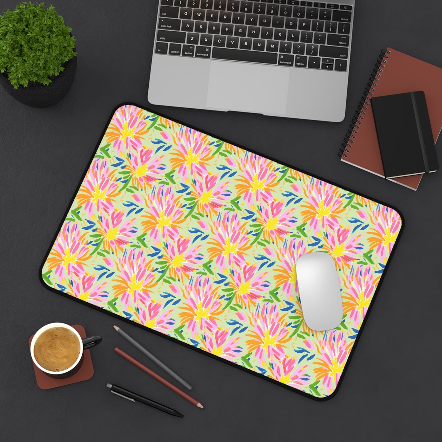 Blossoms in Bloom: Watercolor Pink and Yellow Flower Bursts Design - Desk Mat Extended Gaming Mouse Pad 3 Sizes